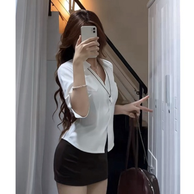 Áo Sơmi Tay Lỡ Cột Nơ Lung Hoạ Tiết Trơn/Kẻ Sọc Có Dây Thắt Eo Phía Sau Ôm Body Quyến Rũ Kieupham.shop | BigBuy360 - bigbuy360.vn