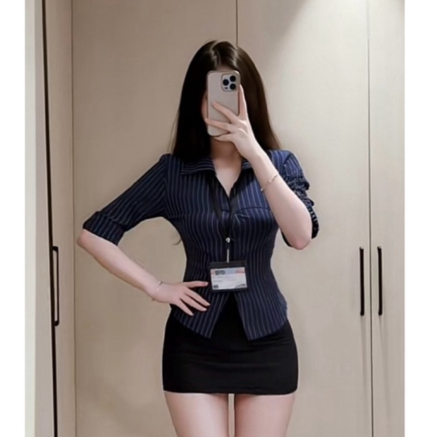 Áo Sơmi Tay Lỡ Cột Nơ Lung Hoạ Tiết Trơn/Kẻ Sọc Có Dây Thắt Eo Phía Sau Ôm Body Quyến Rũ Kieupham.shop | BigBuy360 - bigbuy360.vn