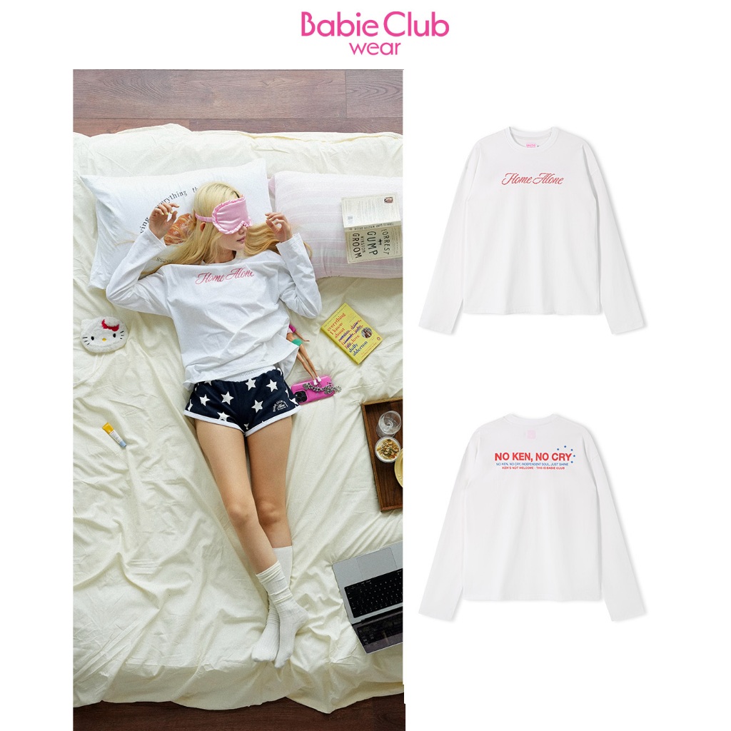 BABIE CLUB | ÁO THUN DÀI TAY NỮ IN CHỮ "NO KEN, NO CRY"