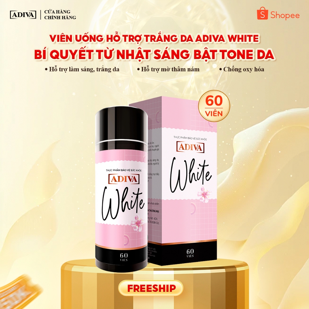 Viên Uống Trắng Da ADIVA White 60 Viên- Hỗ Trợ Giảm Các Đốm Tối Màu Và Thâm Nám Cho Làn Da