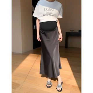  Chân váy bầu dáng dài đuôi cá chất lụa cao cấp ba màu dễ phối đồ thời trang mẹ bầu hiện đại Q304 