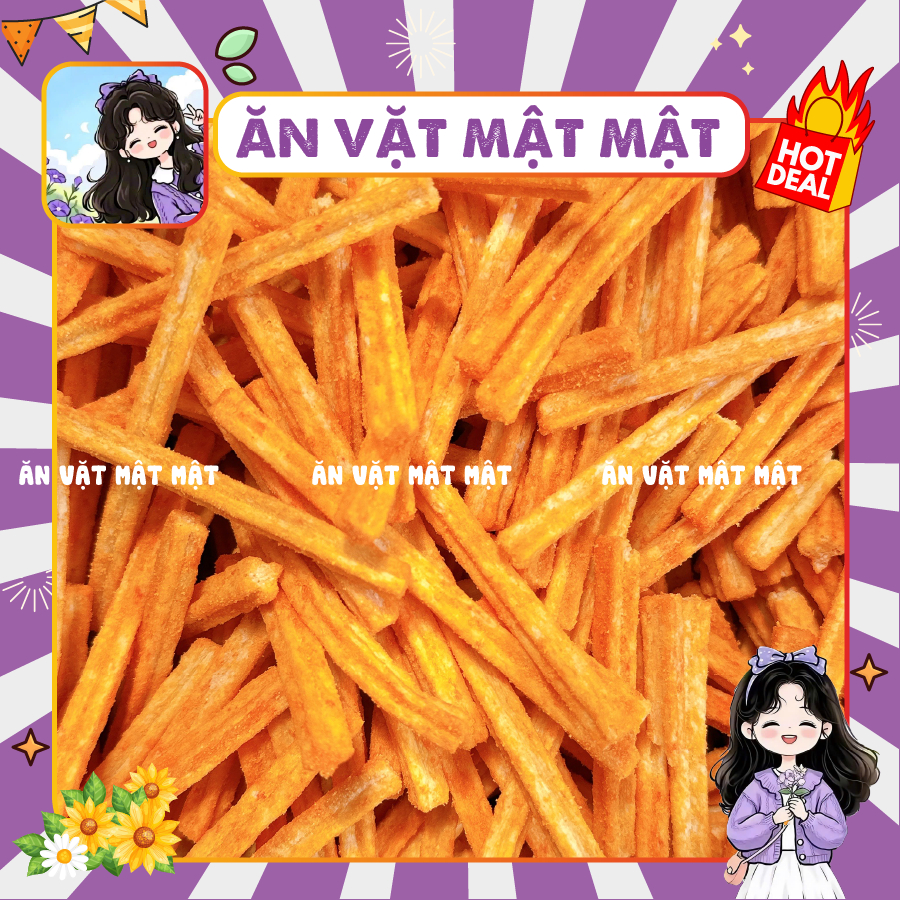 Snack Que Phô Mai Ngó Sen, Bim bim khoai tây ngó sen lắc phô mai thơm ngon, Đồ ăn vặt