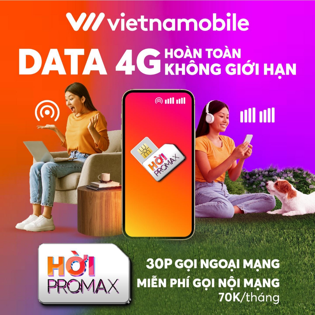 SIM VIETNAMOBILE Hời Promax Data 4G KHÔNG GIỚI HẠN: 50GB tốc độ cao/ngày Sim data Vietnamobile chính