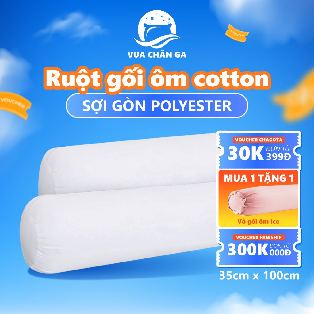 Ruột Gối Ôm Chagota Bedding, Sợi Gòn Polyester Vỏ Bọc Cotton, An Toàn Lành Tính 35x100cm