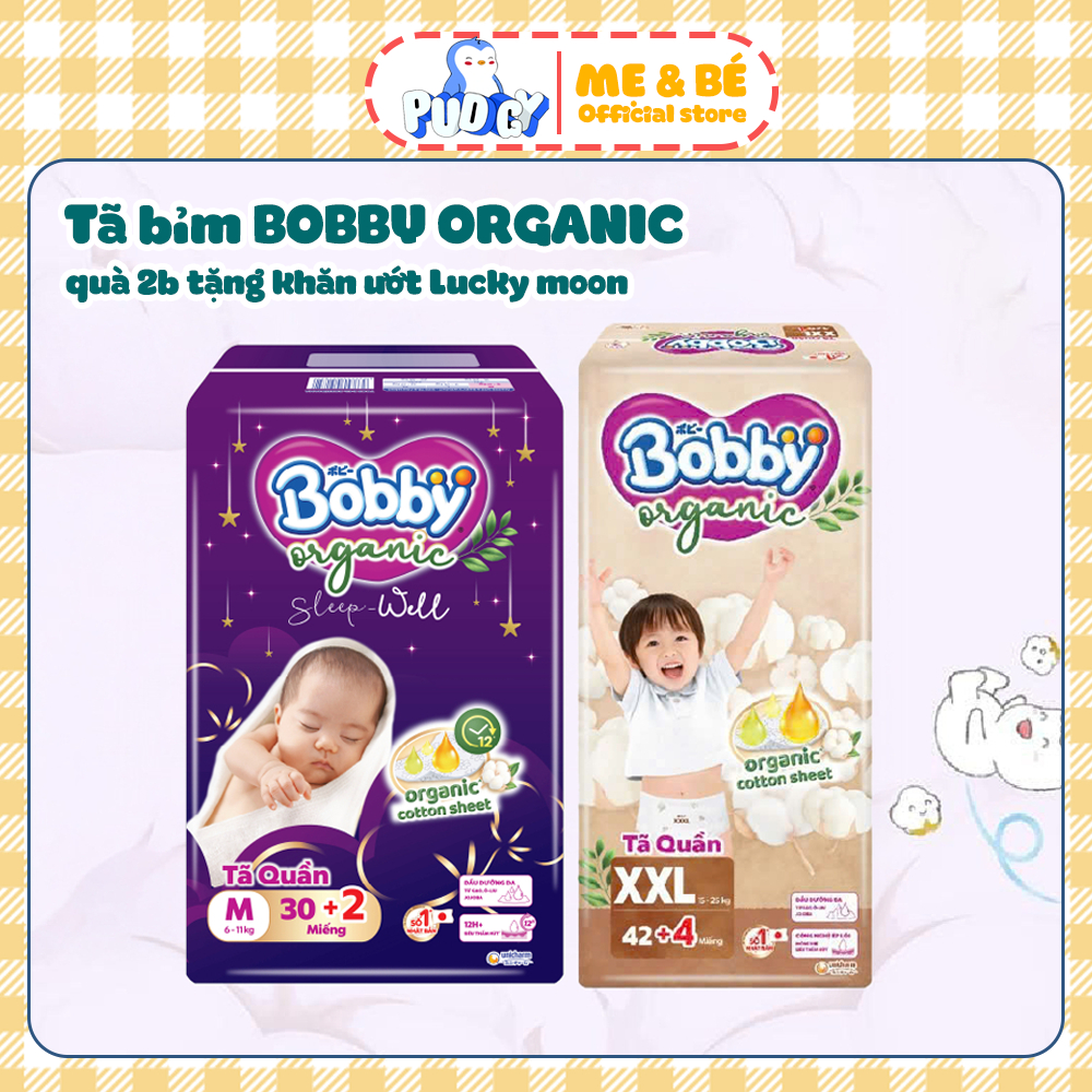 Bỉm Tã quần BOBBY ORGANIC/ Bobby Organic Sleep Well Size M/L/XL/XXL/XXXL Siêu Mỏng, Thoáng Khí, Chốn