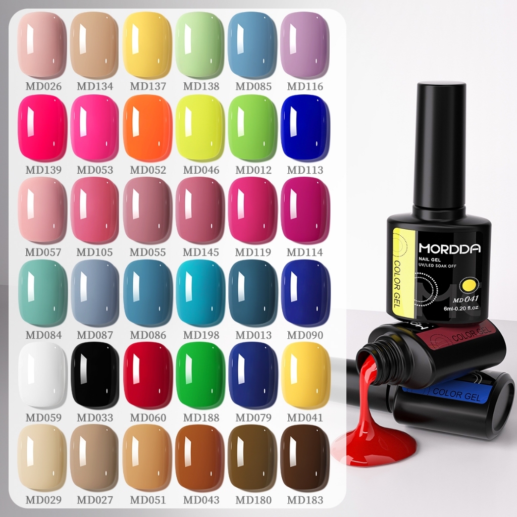 MORDDA 6ml Bộ sơn móng tay màu đen và hồng, 6 màu, độ bão hòa cao, nhiều bộ