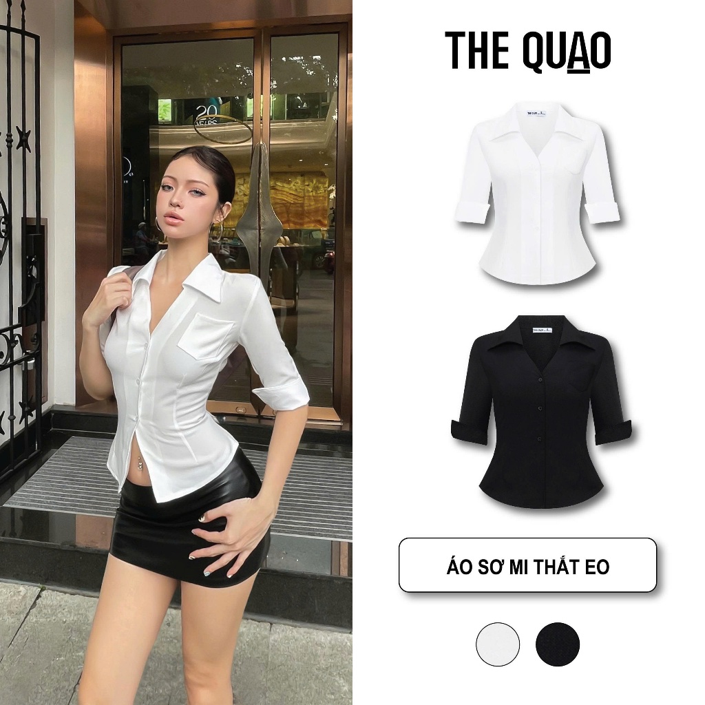 THE QUẠO - Áo Sơ Mi Nữ dáng ôm điều chỉnh thắt eo Tay Lỡ S2810_725