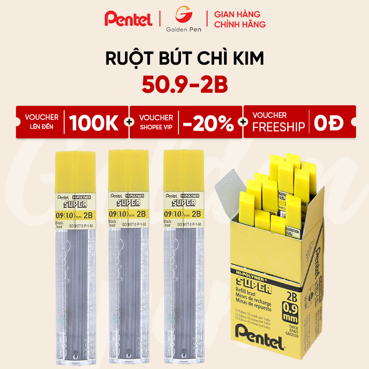 Ruột chì kim Pentel ngòi chì 50.9 ngòi 0.9mm 2B