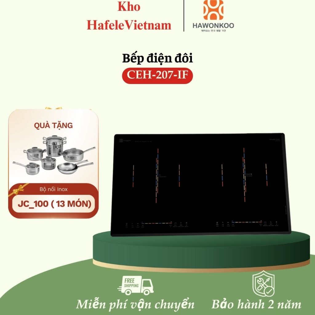 BẾP ĐIỆN ĐÔI HAWONKOO CEH-207-IF – Công suất mạnh Tặng Bộ nồi inox Junger JC_100 ( 13 món)