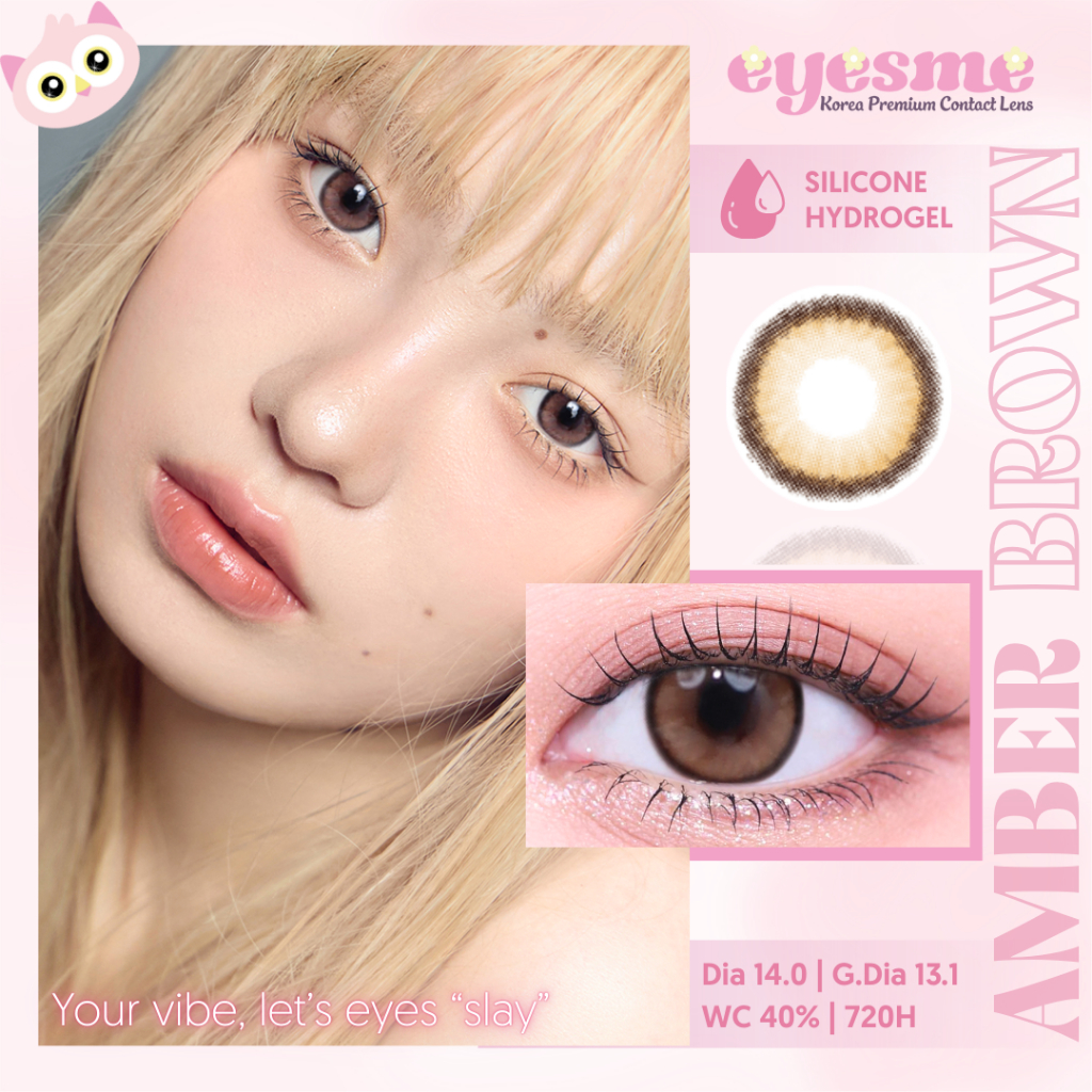 Lens Silicone Hydrogel nâu hổ phách Amber Brown - Kính áp tròng Eyesme - Lens Silicone Hydrogel