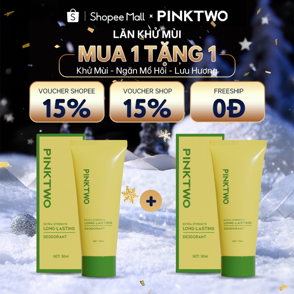 Lăn Khử Mùi PINKTWO Unisex Chai 50ML– Hương Thơm Nước Hoa Lưu Hương Suốt Ngày – Không Gây Vàng Ố Áo