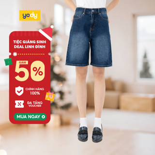  🌸SALE TẾT🌸 Quần short jean nữ YODY ống rộng cạp cao phối chun lưng quần ngố cơ bản SJN3052 