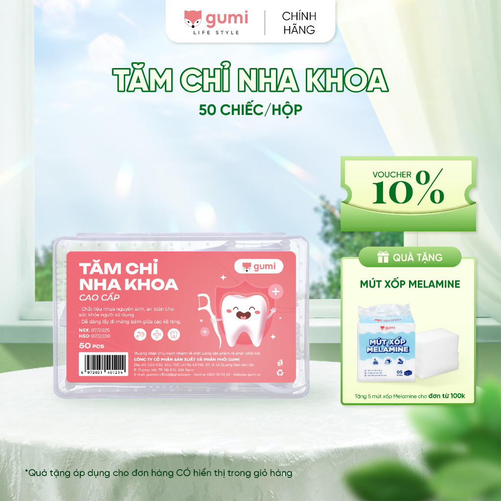 Tăm Chỉ Nha Khoa GUMI, Combo 12 Hộp 600 Chiếc 2 Đầu Sợi Chỉ Mảnh, Chỉ Nha Khoa Vệ Sinh Kẽ Răng Nướu