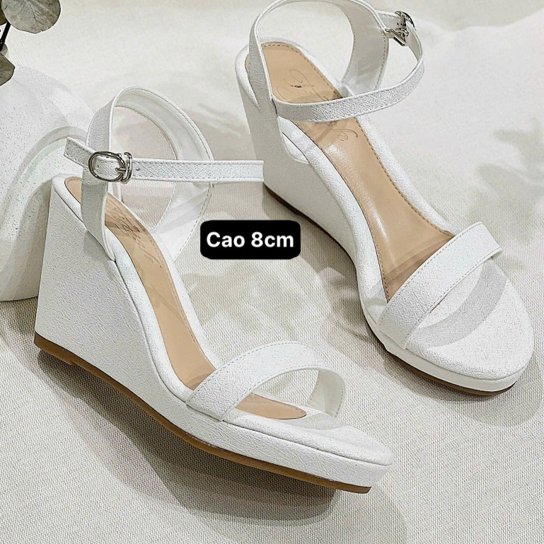 GIÀY ĐẾ XUỒNG NỮ QUAI NGANG MÀU TRẮNG CAO 7CM E77 FULBOX