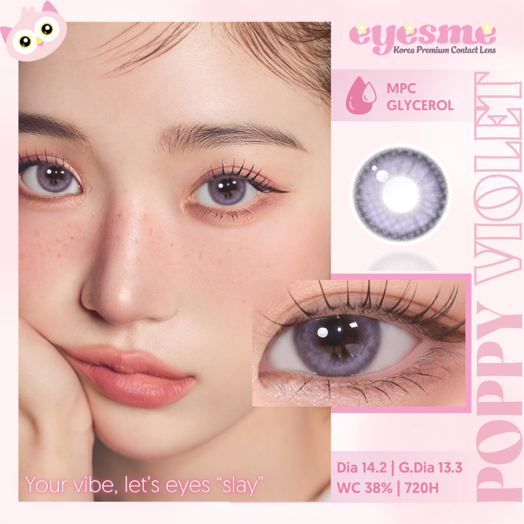 Kính áp tròng Eyesme-Lens tím Douyin có độ từ 0 đến 8 độ-Dollring Poppy Violet