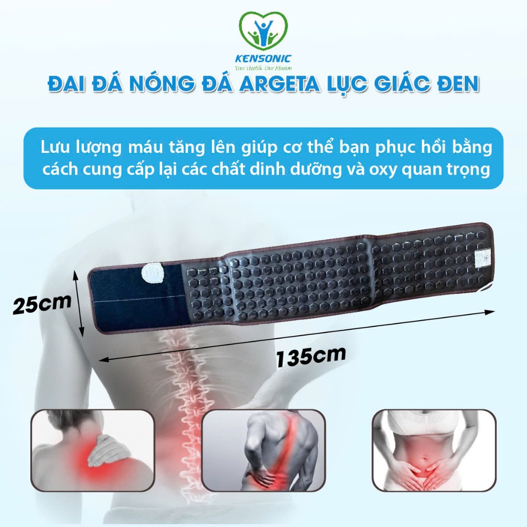 Đai massage đá nóng quấn bụng KT 25x135cm KENSONIC KS- Belt 205 hữu ích cho người bị đau lưng, viêm khớp, đau dạ dày.