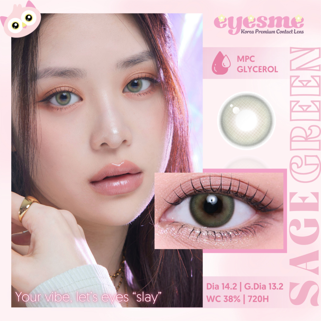 Lens Eyesme - Sage Green - Lens xanh lá úa - Kính áp tròng Hàn Quốc có độ cận