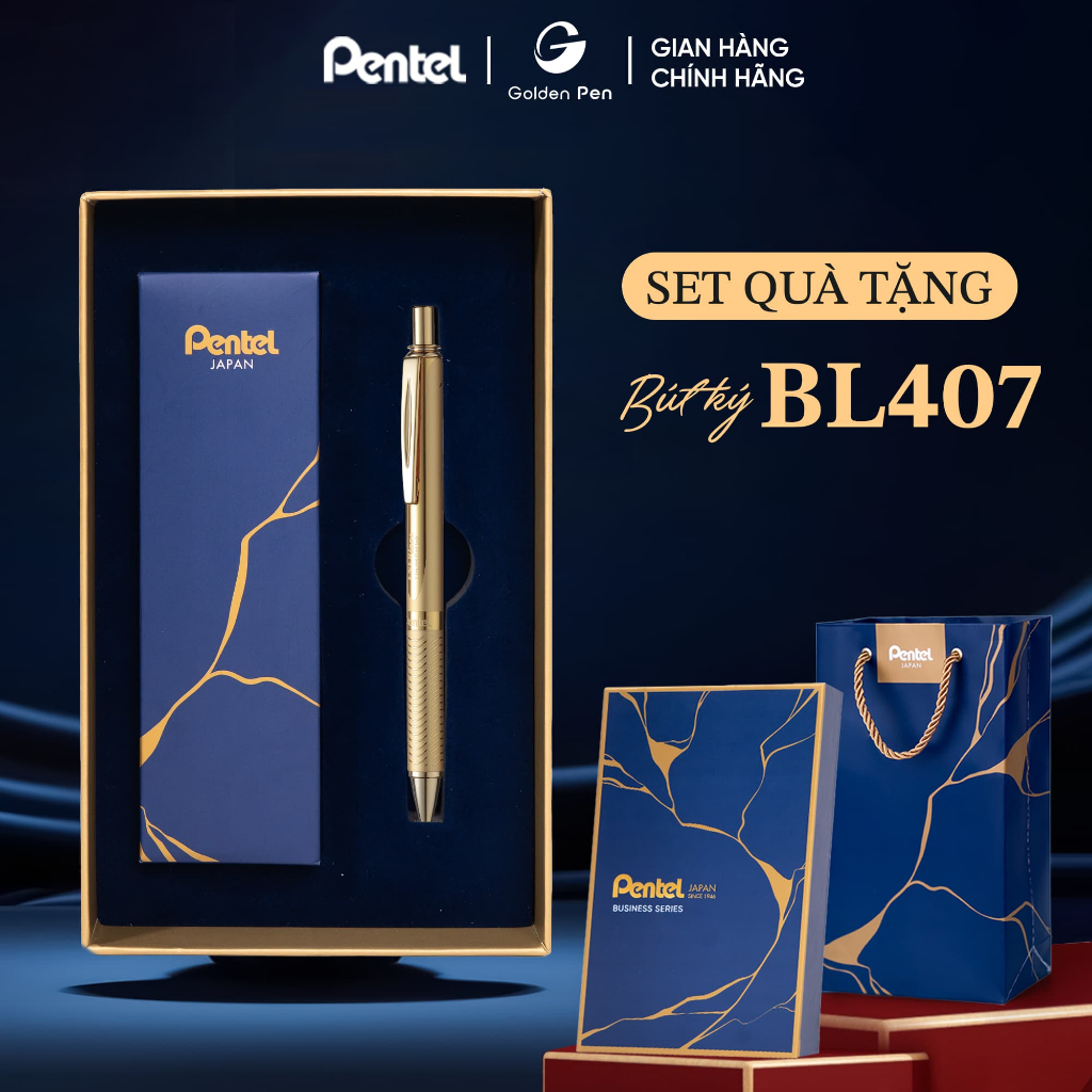 Bút ký Pentel Bl407 cao cấp ngòi 0.7mm mực xanh thân kim hợp nhôm bền đẹp
