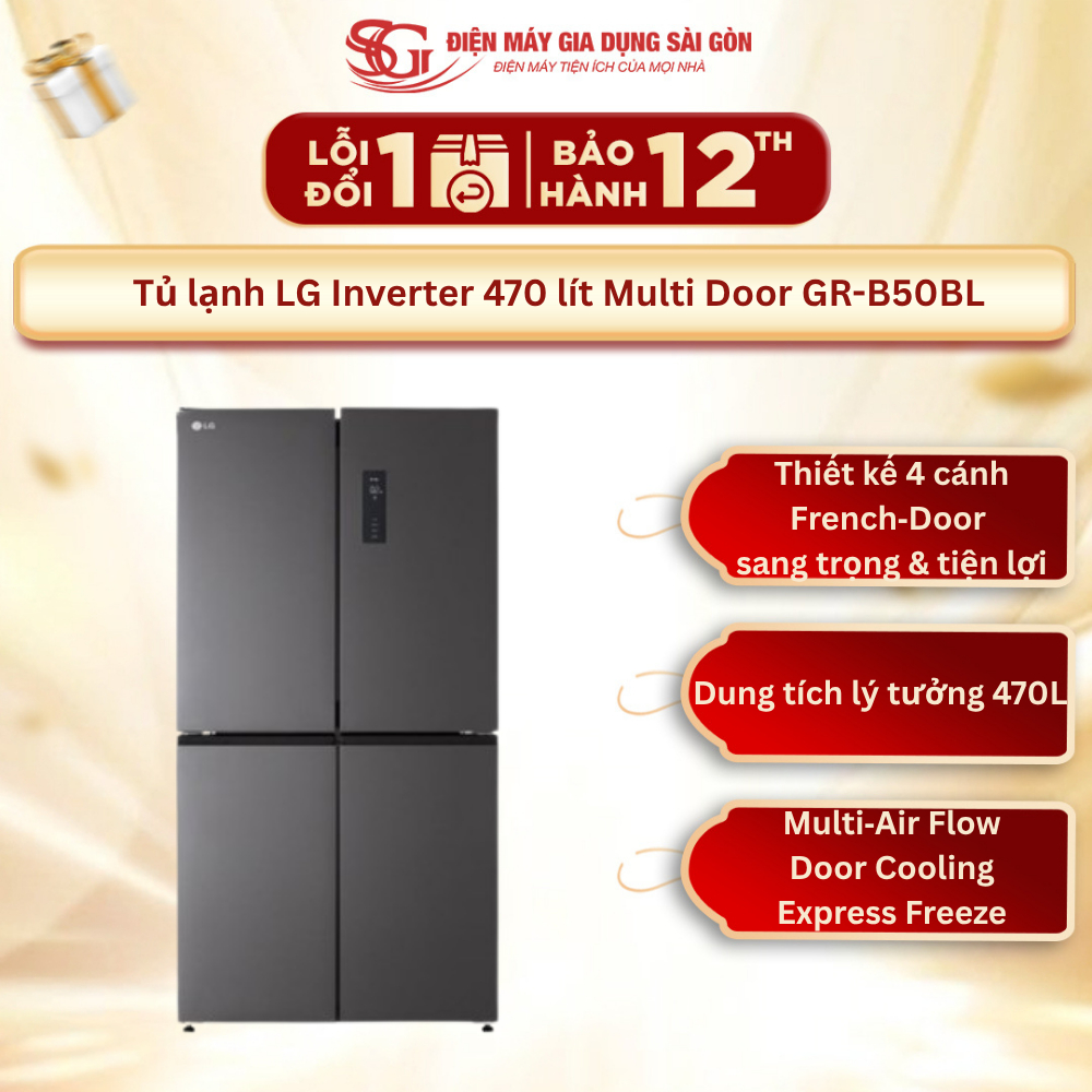 Tủ lạnh LG Inverter 470 lít Multi Door GR-B50BL - Làm Lạnh Đa Chiều, Tiết Kiệm Điện Năng