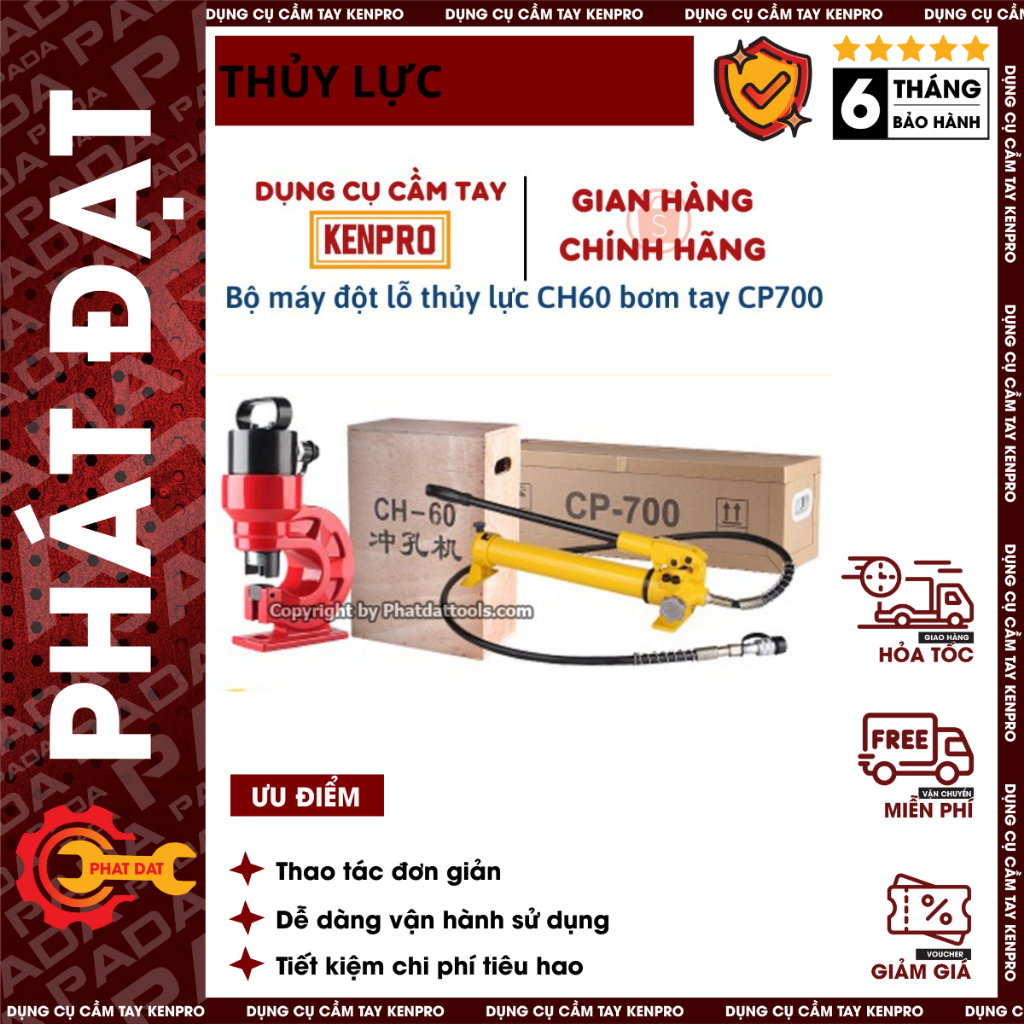 Bộ máy đột lỗ thủy lực CH60 bơm tay CP700