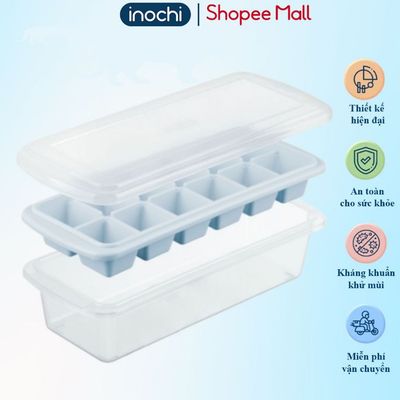 Khay đá 12 viên có nắp đậy kèm hộp đựng thông minh Inochi Kari Nhật Bản,dùng làm khuôn thạch rau câu