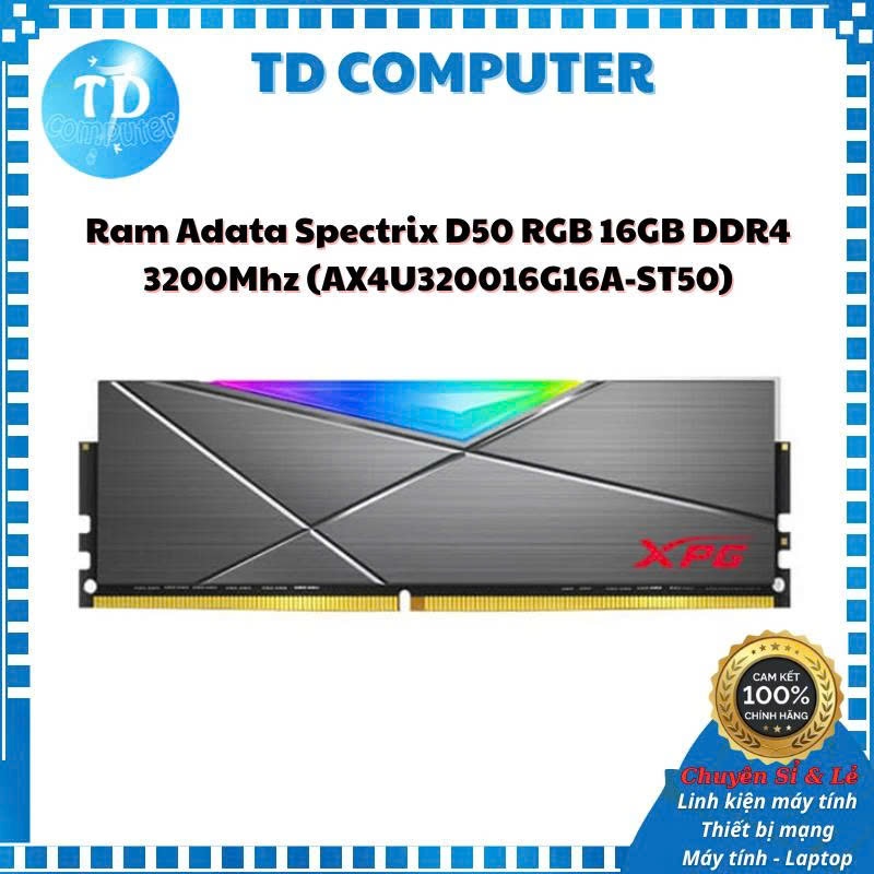 Ram Adata Spectrix D50 RGB 16GB DDR4 3200Mhz (AX4U320016G16A-ST50) - Chính hãng phân phối