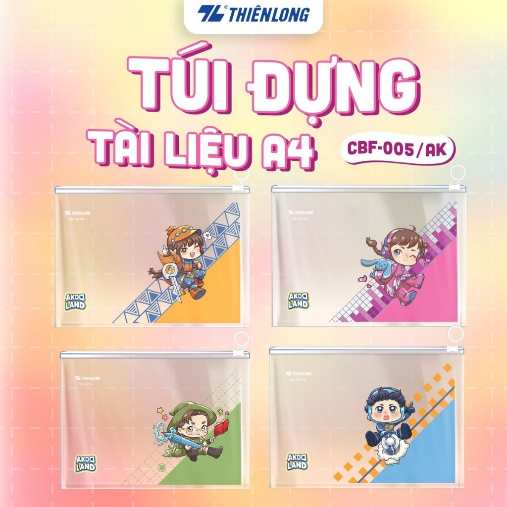 [Qùa tặng không bán]Túi Zip Thiên Long - Túi đựng tài liệu A4 CBF-005/AK - Phiên bản Akooland