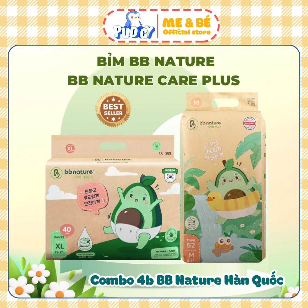 Combo 4 Bịch Bỉm hữu cơ BB Nature hoặc BB Nature care plus đủ size NB/S/M/L/XL/XXL/3XL/4XL | Canhcut