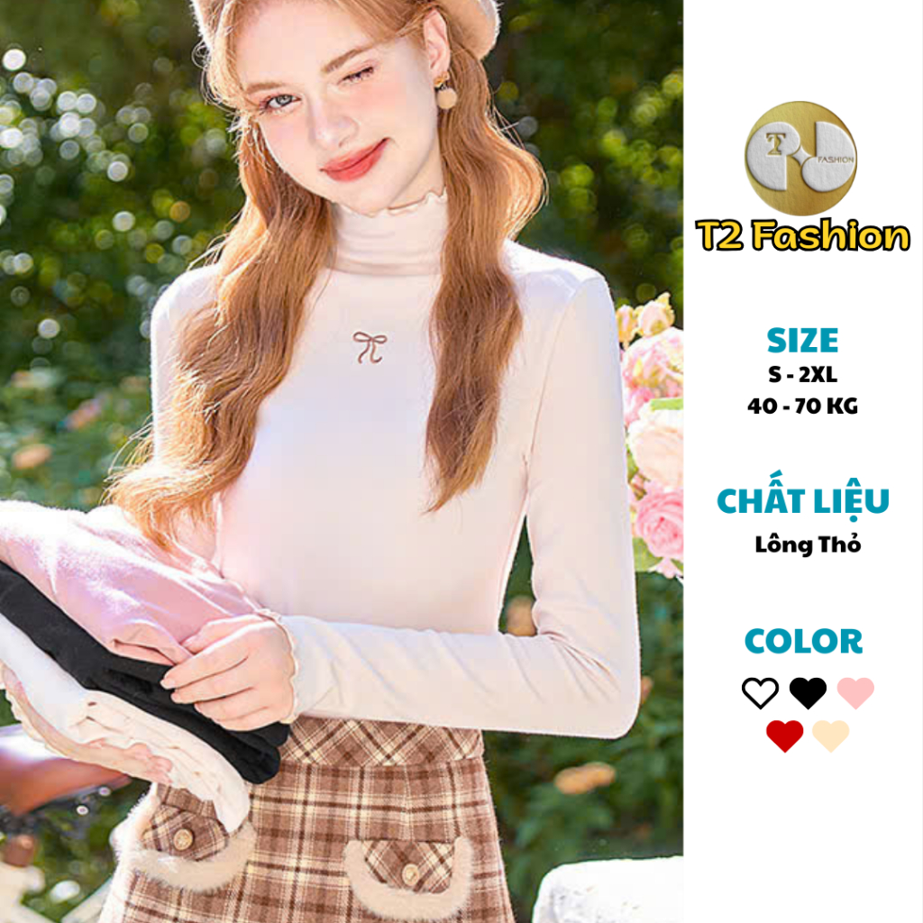 (DEAL TẾT) Áo thun Giữ Nhiệt Lông Thỏ Thêu Nơ Xinh Xắn T107 - T2 Fashion