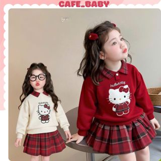   9-30kg  Set Bộ Áo Váy Bé Gái Thu Đông Áo Nỉ Dày Phối Chân Váy Dạ Xếp Ly  Cho Trẻ Em Mặc Tết Noel  Size Nhí Đại -BABY529 