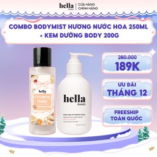  Combo Bodymist hương nước hoa Hella Beauty 250ml + Kem body dưỡng ẩm cấp nước Hella Beauty 200g 