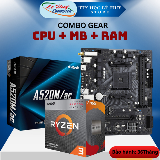 Combo AMD CPU AMD RYZEN 3 3200G CH + MainBoard ASROCK A520M/AC + Ram DATO DDR4 16Gb/3200Mhz - Hàng C