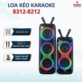   MICRO KIM LOẠI  Loa Kéo Bass Kép ONTEKCO 8212|8312 Đèn Led Kèm 2 Micro Chống Hú Hát Karaoke Cực Hay 