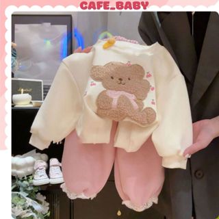   8-25kg  Set Bộ Quần Áo Trẻ Em Chất Nỉ Dày Thêu Gấu Dễ Thương Cho Bé Gái 1-8 Tuổi Mặc Thu Đông Tết Noel -BABY216 