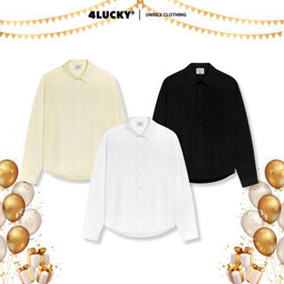   OUTLET - KHÔNG ĐỔI TRẢ  Áo Sơ Mi Tay Dài Phối Sọc Gân Chìm Túi Ngang 4Lucky 6810 Sơ Mi Nam Nữ Unisex Form Boxy Nhẹ 