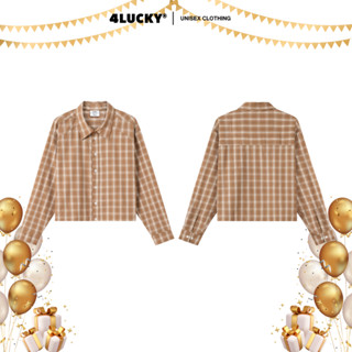  Áo Sơ Mi Caro Form Boxy Fit Phối Rã Vai Unisex 4Lucky 6814 Áo Sơ Mi Tay Dài Cotton Thoáng Mát 