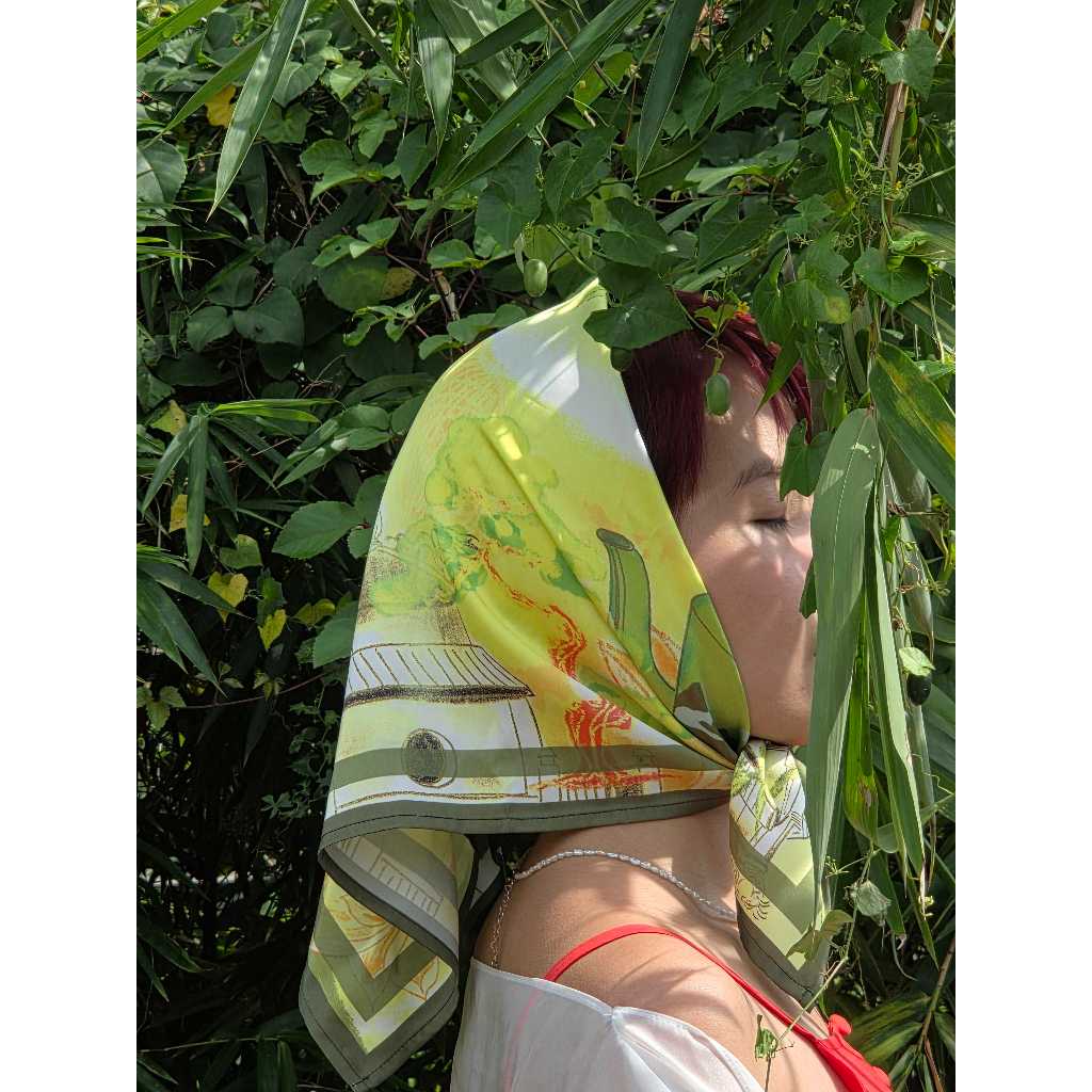 Khăn bandana Cọng Ngò, khăn lụa quàng cổ, khăn vuông trùm đầu, khăn bandana lụa chống nắng