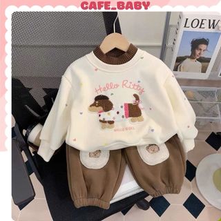   8-25kg  Set Bộ Đồ Quần Áo Dài Tay Nỉ QC Dày Dặn Cổ Cao Màu Hồng Nâu Dễ Thương Cho Bé Gái Mùa Thu Đông Tết Noel-BABY526 