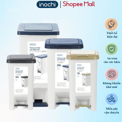 Thùng rác đạp Inochi chữ nhật, nhựa PP bền đẹp, có nắp ngăn mùi, thiết kế sang trọng, tiện dụng.