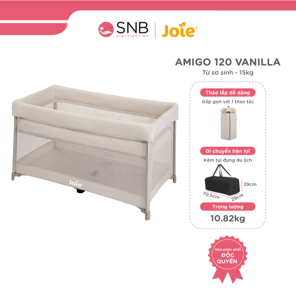 Giường cũi cho bé Joie Amigo 120 Vanilla dành cho bé từ sơ sinh đến 15kg