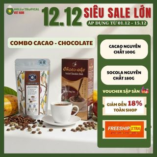 [12.12] COMBO CACAO NGUYÊN CHẤT - 1 Cacao nguyên chất MEKONG 100g + 1 Hộp Socola hoà tan LE PLETEAU (10 gói * 18g