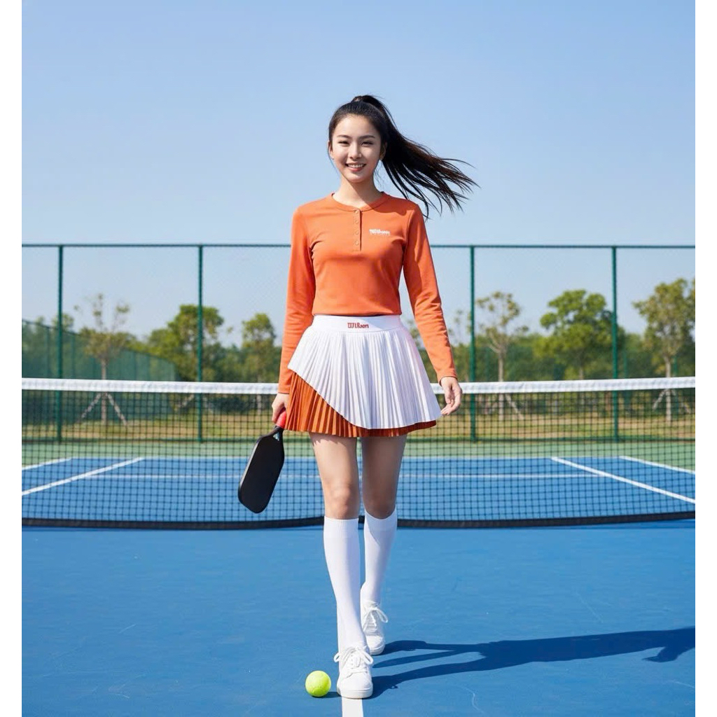 🎾 [ Hàng loại 1]  Set Đồ Tập Pickleball Nữ Áo Thun Wilson + Chân Váy Tennis Xếp Ly 2 Lớp Siêu Đẹp – 