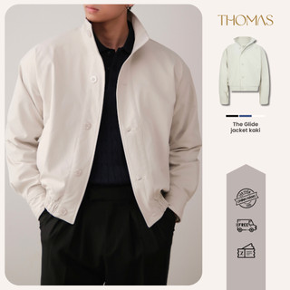  Áo Khoác Kaki Nam Dài Tay Cổ Trụ THOMAS The Glide Jacket Form Crop Bo Chun Gấu Cúc Bấm Thomas stu KJ02 