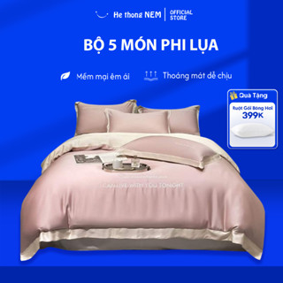  Bộ Ga Giường 5 Món He thong NEM Cao Cấp Set Vỏ Chăn Trần Bông Ga Gối Trải Giường Phi Lụa Thái 5 Món Ấm Áp Mùa Đông 