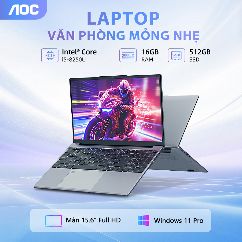 Laptop giá rẻ 15.6inch i5-8250U/ i7-8650U màn hình IPS RAM 16GB SSD 512GB Win 11 bản quyền - AOC bảo