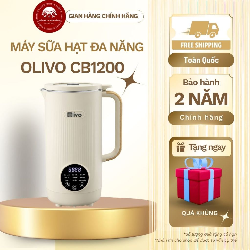 Máy làm sữa hạt OLIVO CB1200 xay nấu đa năng, dung tích 1.2L, 10 chức năng nấu, dễ vệ sinh