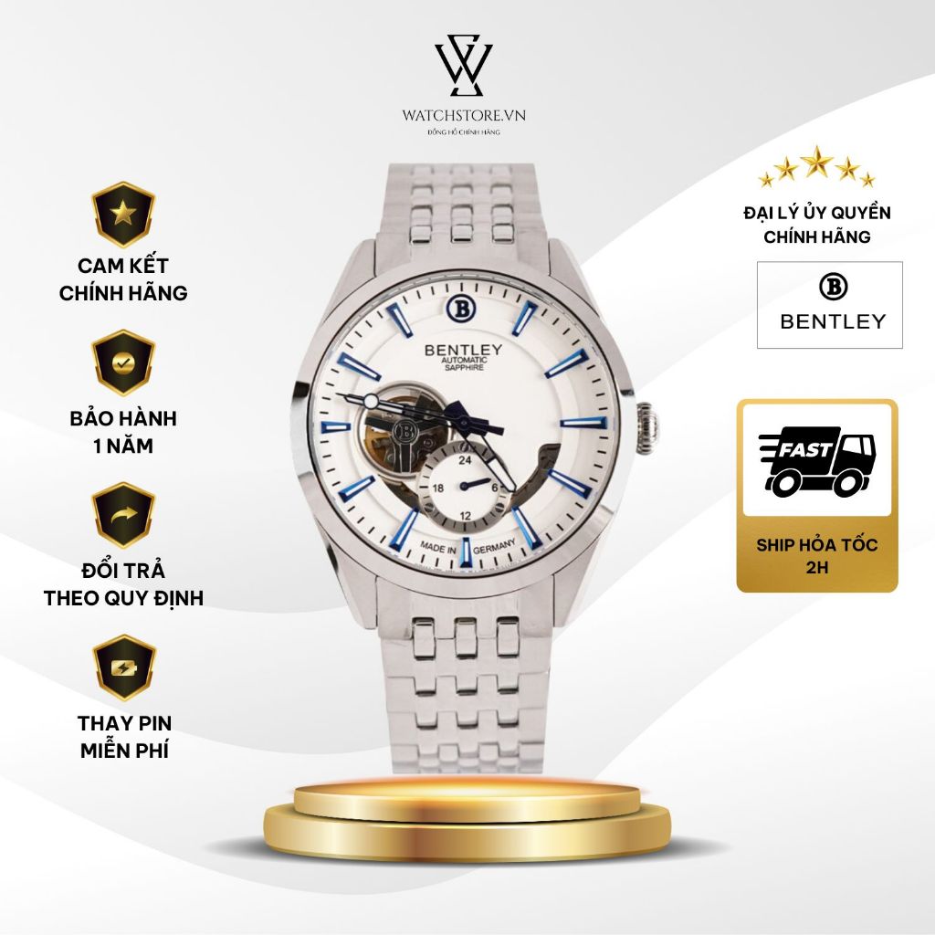 Đồng Hồ Bentley 41mm Nam BL1831-25MWWI Máy Cơ / Automatic Kính Sapphire Dây Kim Loại Chính Hãng- Wat