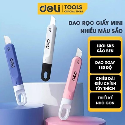 Dao rọc giấy mini DELI lưỡi sắc bén không gỉ, thiết kế nhỏ gọn nhiều mắc sắc - an toàn sử dụng cho học sinh, văn phòng