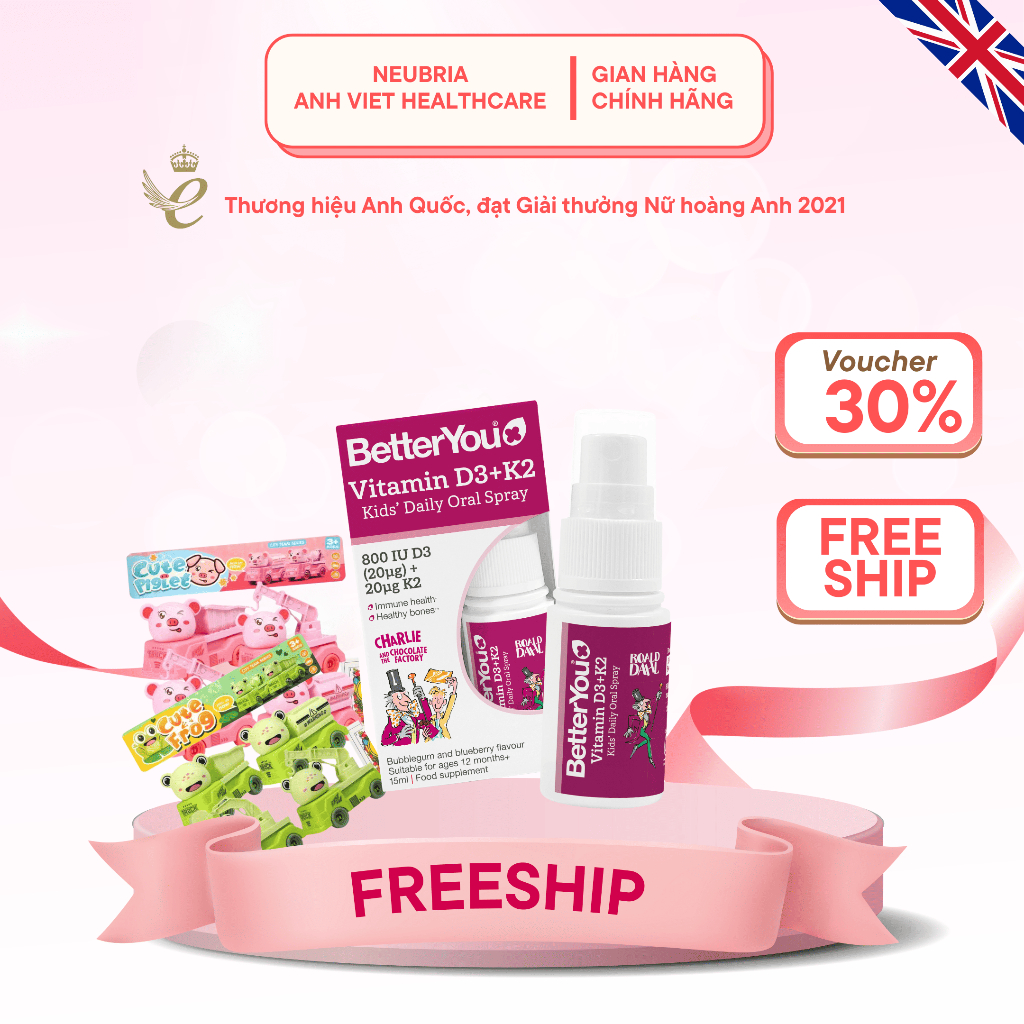 Vitamin D3K2 Better You dạng xịt hỗ trợ phát triển xương, vận động cho trẻ từ 1 tuổi, xuất xứ Anh)