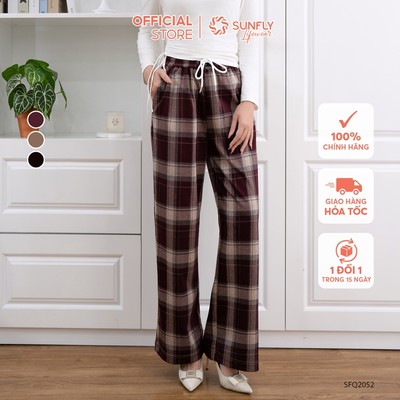 Quần nữ nỉ caro dáng suông dài năng động SUNFLY SFQ2052